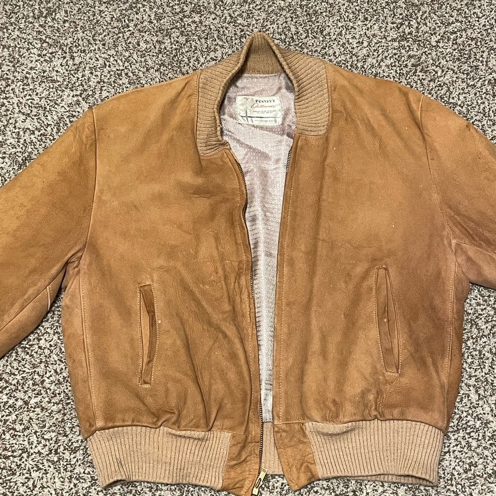 Vintage Suede Bomber Jacket - Tan